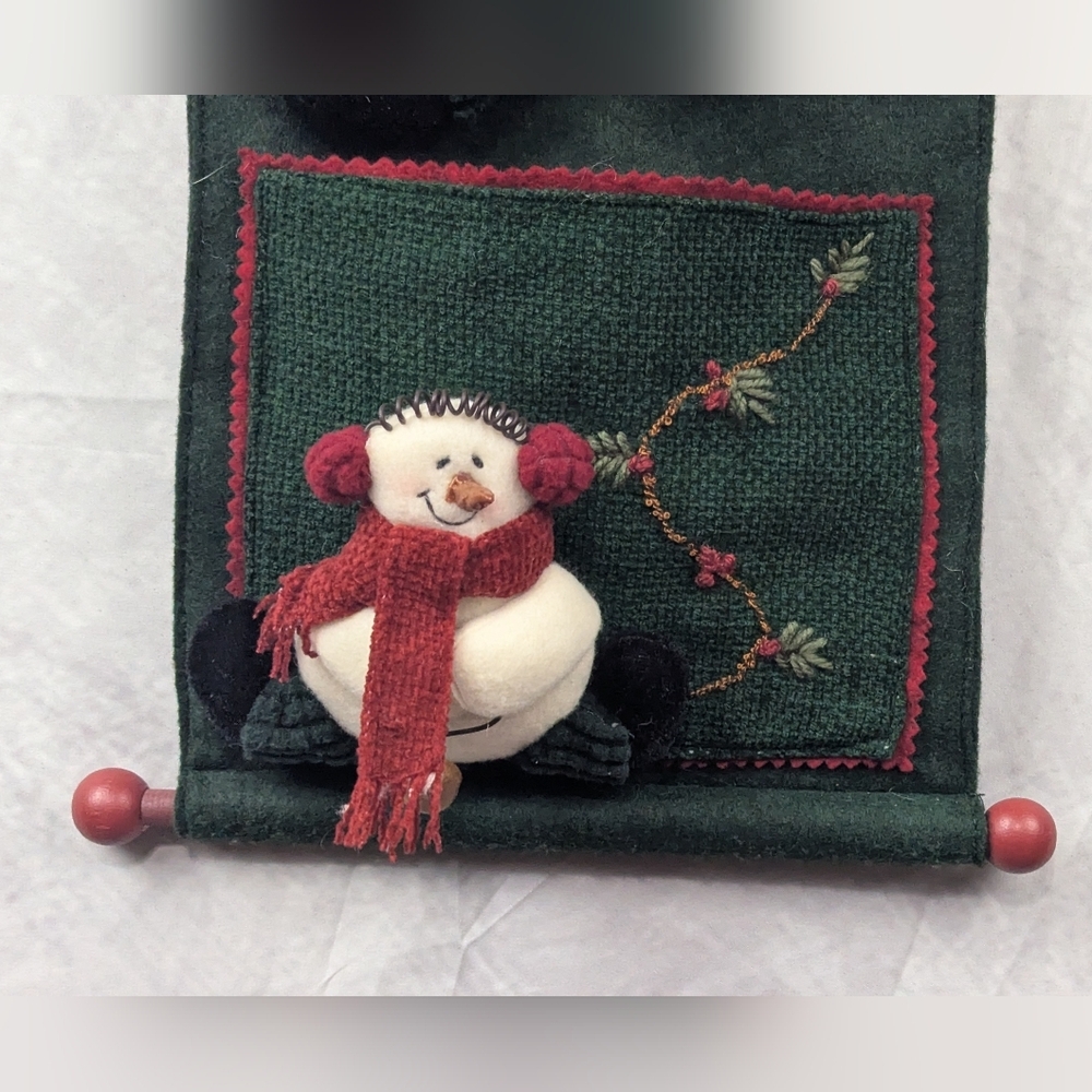 Felt Snowman Wall Hanging Vintage Embroidered With Jingle Bells - Picture 6 of 14